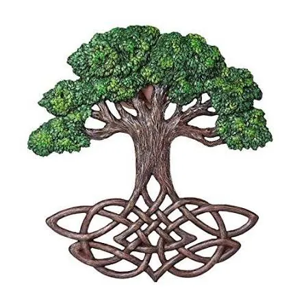 Árbol de la vida celta en tonos verde, dorado y plateado