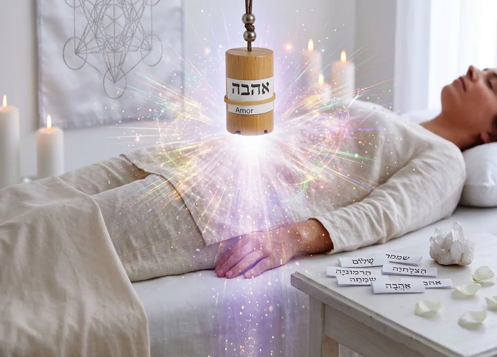 Sesión de bienestar espiritual con péndulo hebreo